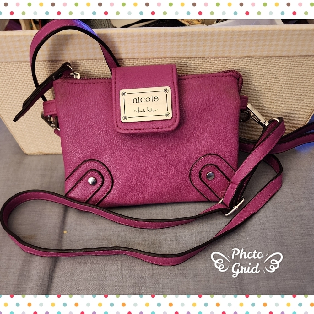 *Nicole by Nicole Miller Fuchsia Triple Pouch Wristlet Crossbody Bag Hand…